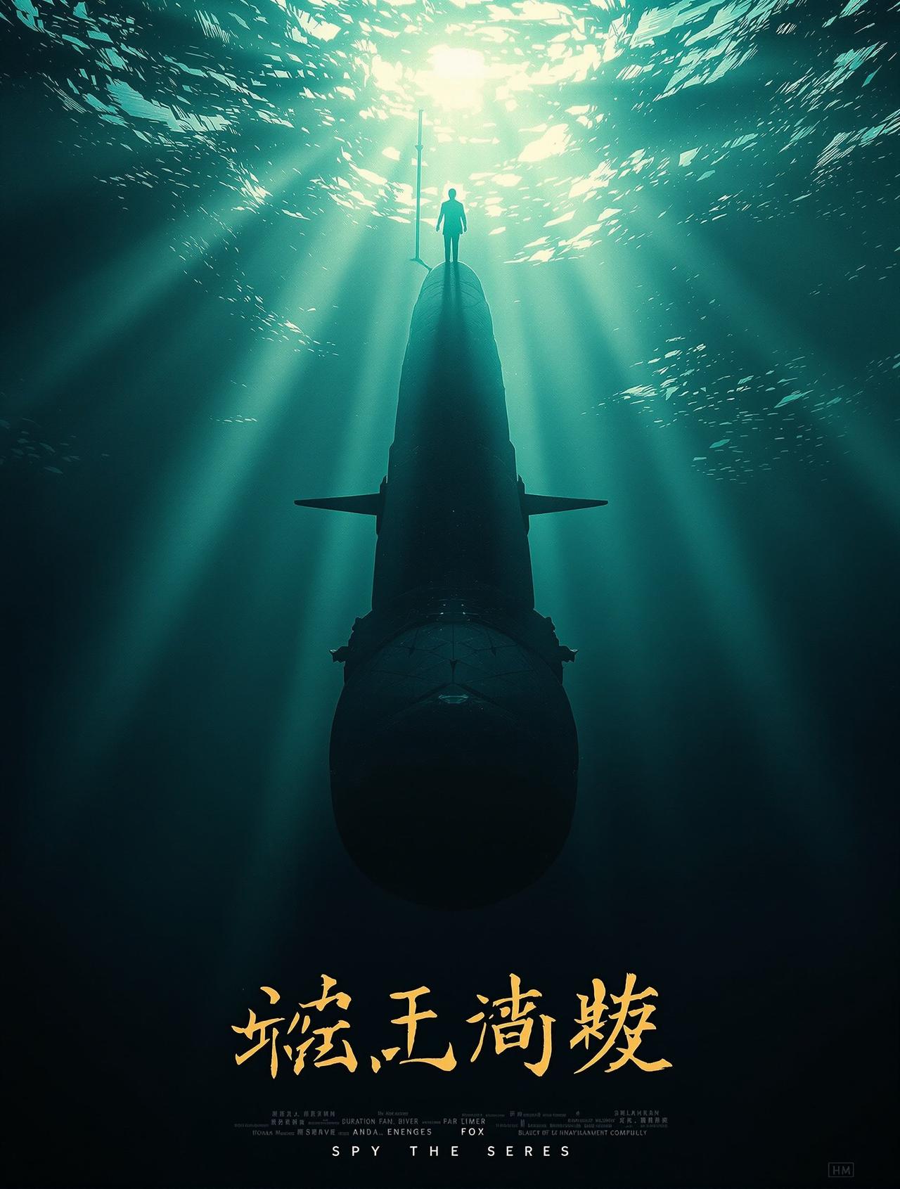 《深渊回响》悬疑惊悚电影海报，深海暗流中若隐若现的神秘光影与潜水器交错的画面